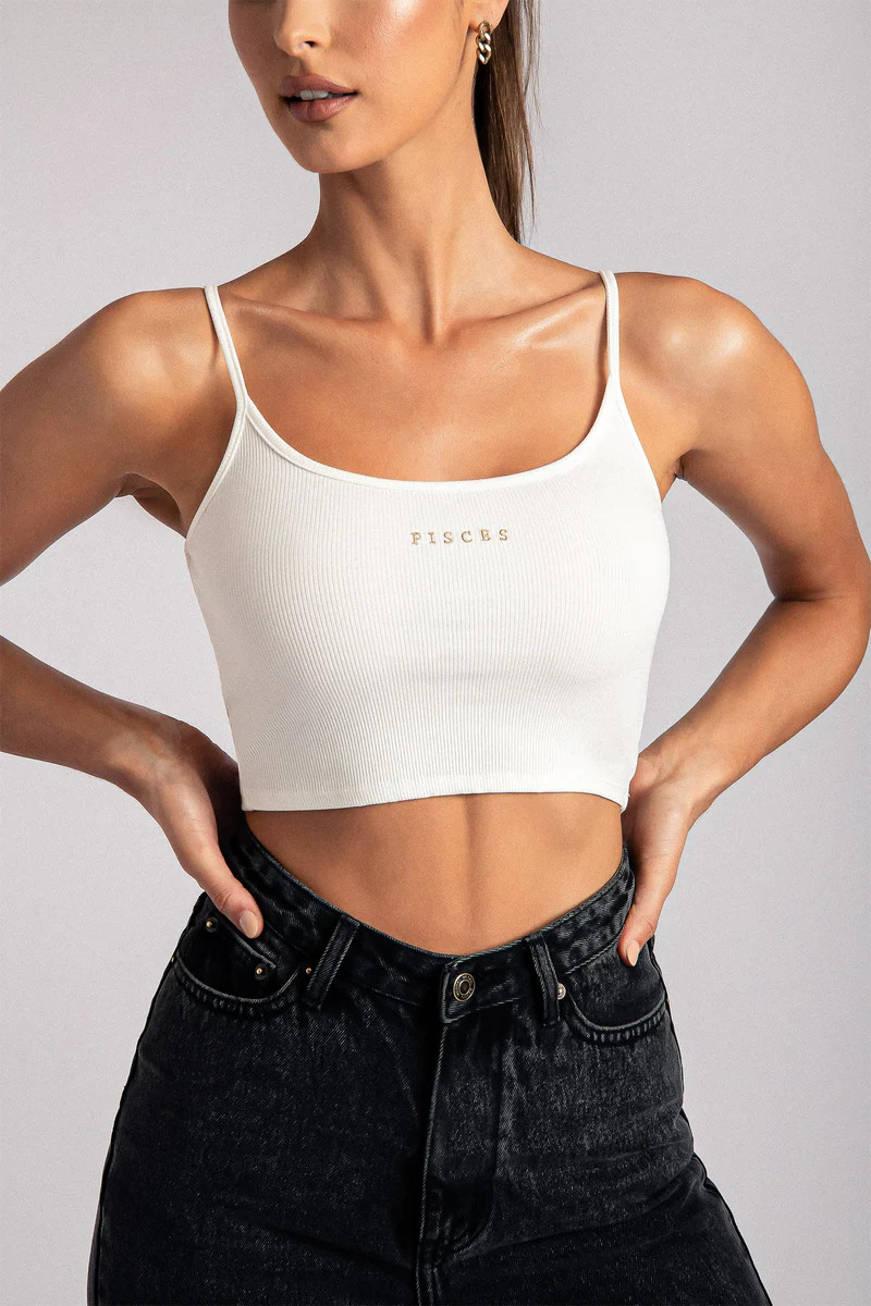Pisces Zodiac Crop Top - White | MESHKI US