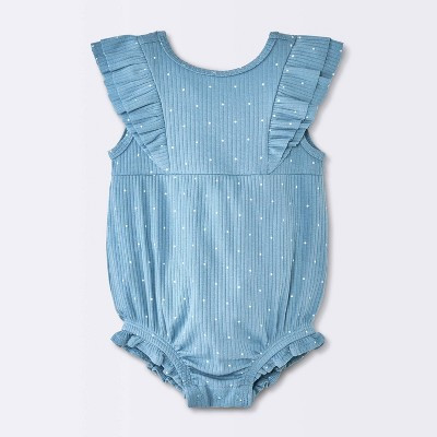 Baby Girls' Polka Dot Ruffle Tank Romper - Cloud Island™ Steel Blue 12M | Target