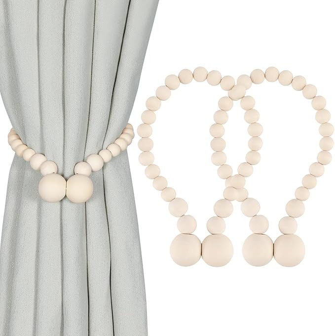 KLOGTSIND Magnetic Curtain Tiebacks, Curtain Tie Backs for Curtains 2 Pack, Wood Bead Curtain Tie... | Amazon (US)