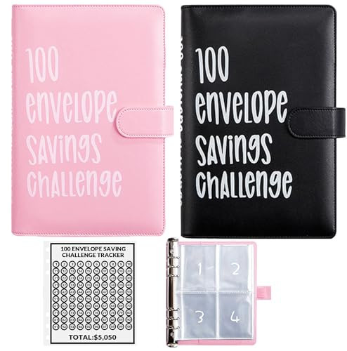 2PCS 100 Envelopes Money Saving Challenge, Envelopes Challenge Binder, Achieving Financial Goals with a Budget Binder and Cash Envelopes, Successfully Reach Your Savings Goals of $5,050 (Pink+Black) | Amazon (US)