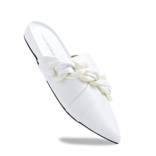Shoe Republic LA Women's Flat Mules Pointed Toe Chain Strap Slide-On Comfort Fit Shoes | Amazon (US)