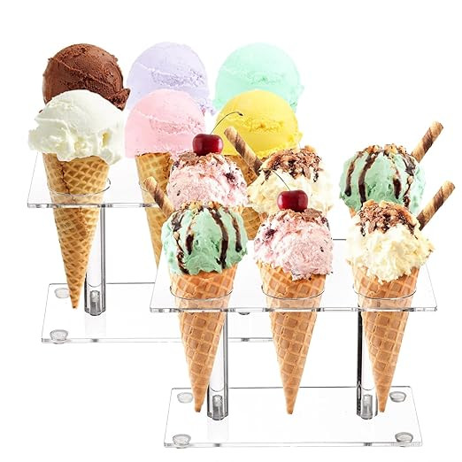 2 Pack Acrylic Ice Cream Cone Holder with 6 Holes, Clear Waffle Cone Holder Stand, Sushi Hand Rol... | Amazon (US)