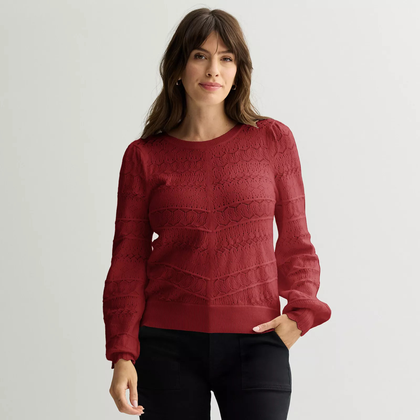 Women's Draper James Long Sleeve Pointelle Sweater | Kohl's