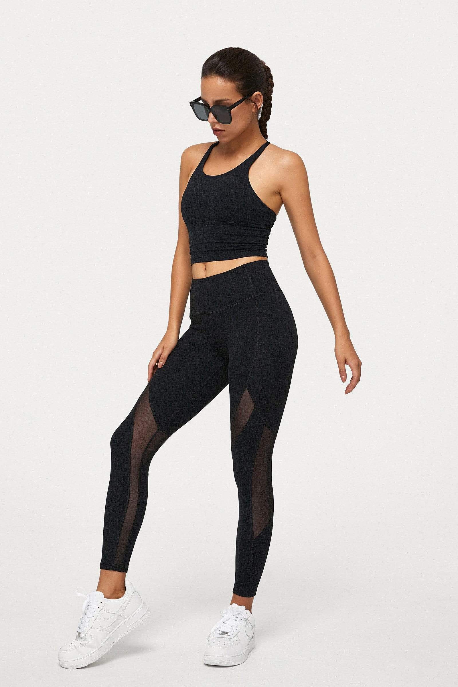 Carbon Black Mesh Panel Leggings | J.ING