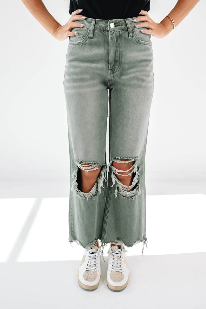 Leslie Vintage 90's Flare Jeans - Army Green | The Impeccable Pig