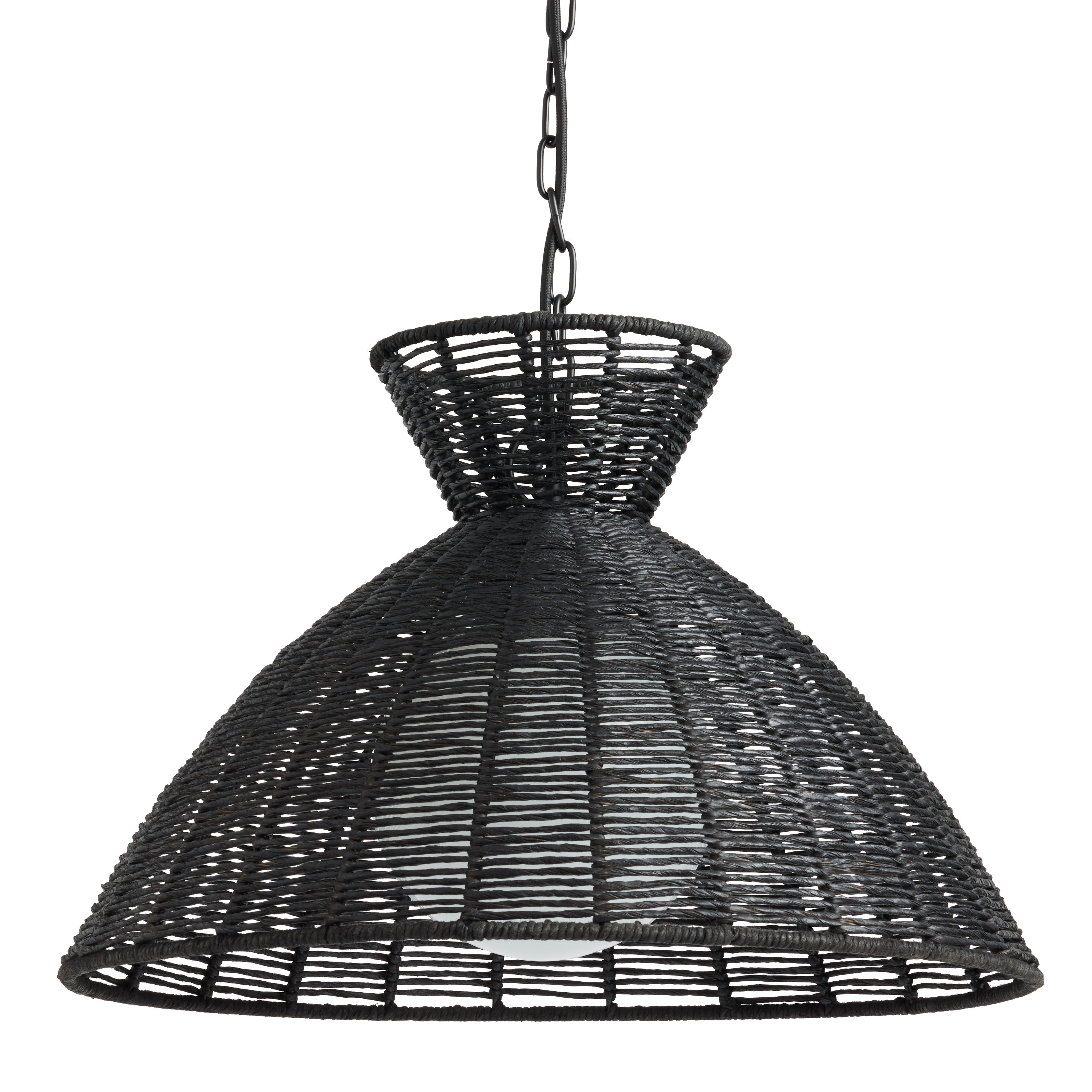 Black Handwoven Rattan and Milk Glass Dome Pendant Lamp | World Market