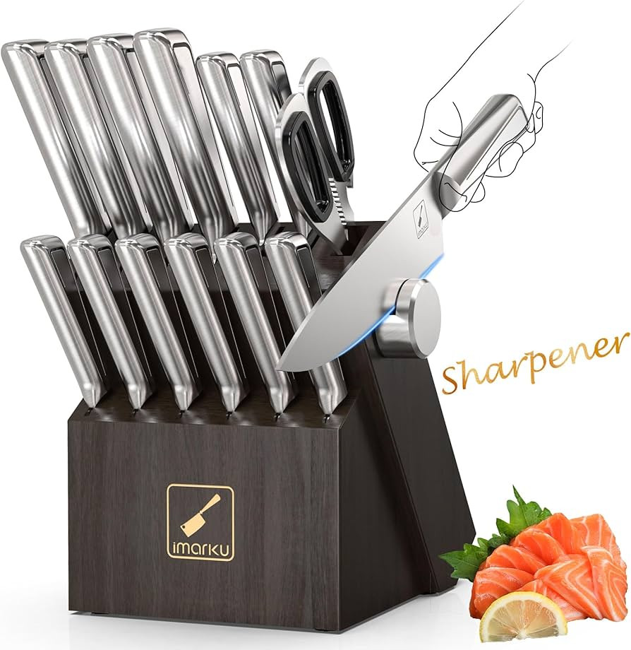 Knife Sets for Kitchen with Block imarku G14 Japanese Knife Set Stainless Steel Kitchen 14pcs, Bu... | Amazon (US)