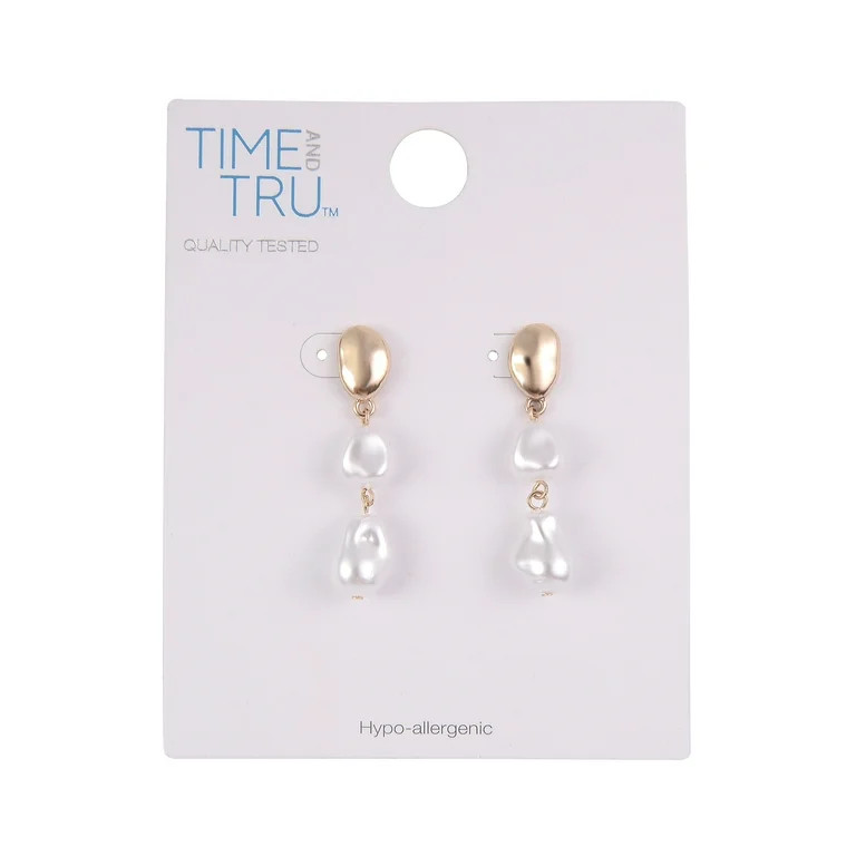 Time and Tru Women's Gold-Tone Acrylic Pearl and Metal Drop Earring | Walmart (US)