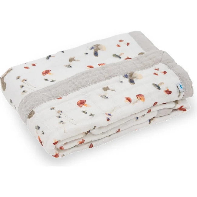 Little Unicorn | Baby Print Cotton Muslin Multi-Layered Quilt Blanket 30X40, Mushrooms | Maisonette | Maisonette