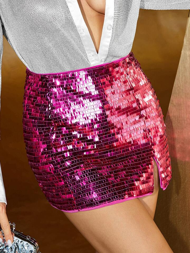 SHEIN BAE Saia Apertada Cintura alta Lantejoula | SHEIN