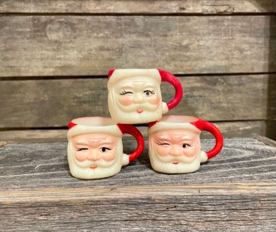 Vintage Set of 3 Mini Santa Mugs (Plastic) | Etsy (US)