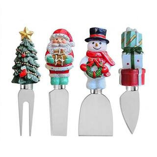 4-Piece Hand-Crafted Christmas Resin Cheese Knives Set with Stainless Steel Blades for Charcuterie Use | The Home Depot