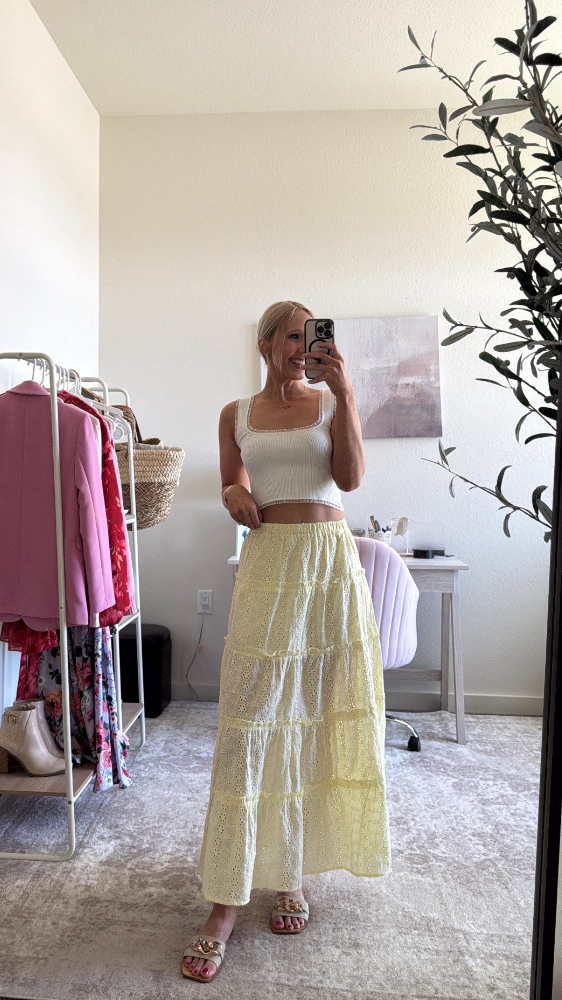 New in from Lulus! 💛

Obsessed with this embroidered skirt in butter yellow! It’s so cute and comfy for Summer! Paired it with a simple ribbed white crop top! Size XS in both!

Casual summer outfit, maxi skirt outfit, lulus outfit, summer outfits, tiered skirt

#LTKSeasonal #LTKSaleAlert #LTKMothersDay