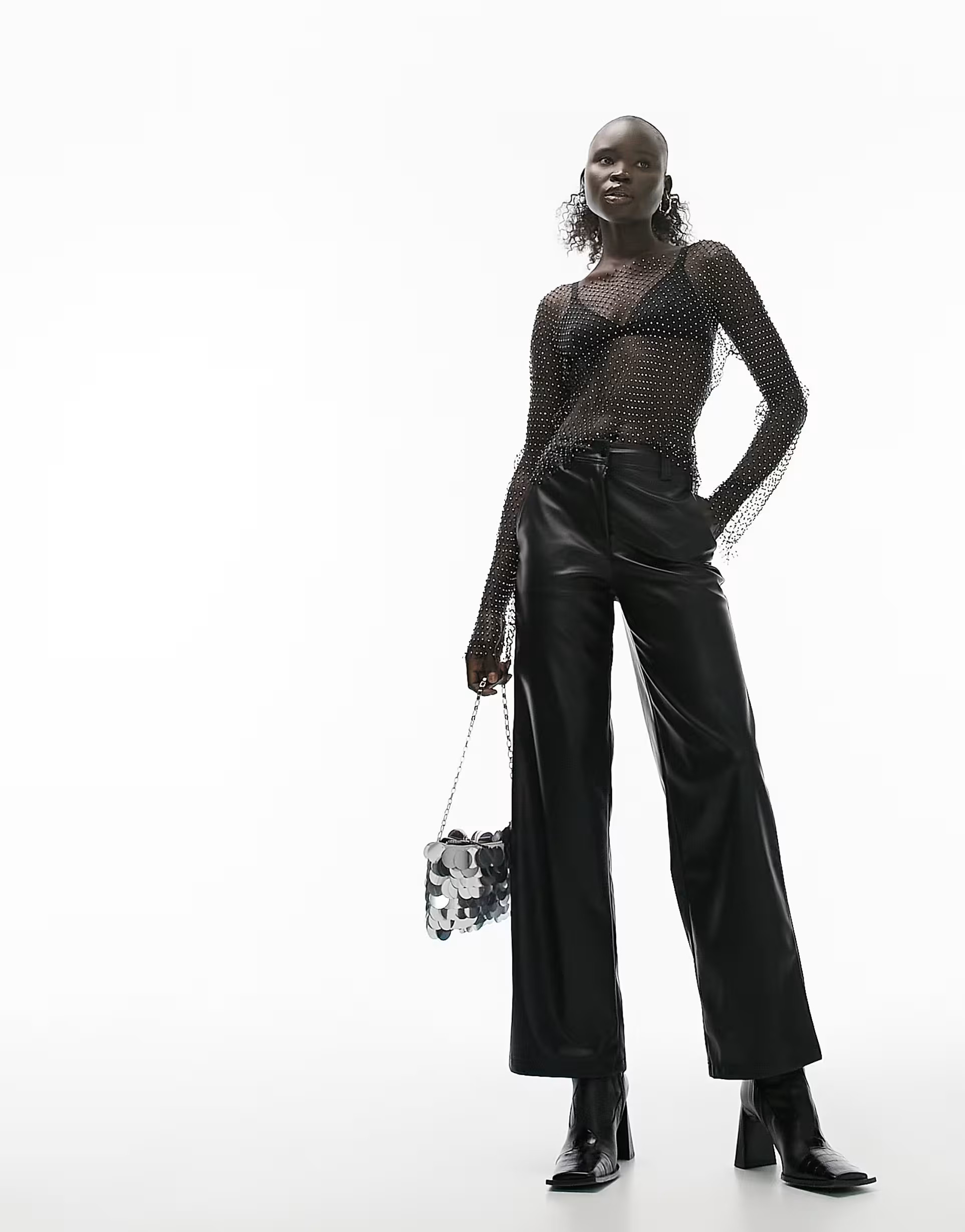 Topshop Petite faux leather wide leg trouser in black | ASOS (Global)