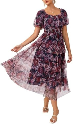 GRACE KARIN Women's 2026 Summer Wedding Guest Dress Short Sleeve Square Neck Boho Maxi Dresses Tu... | Amazon (US)