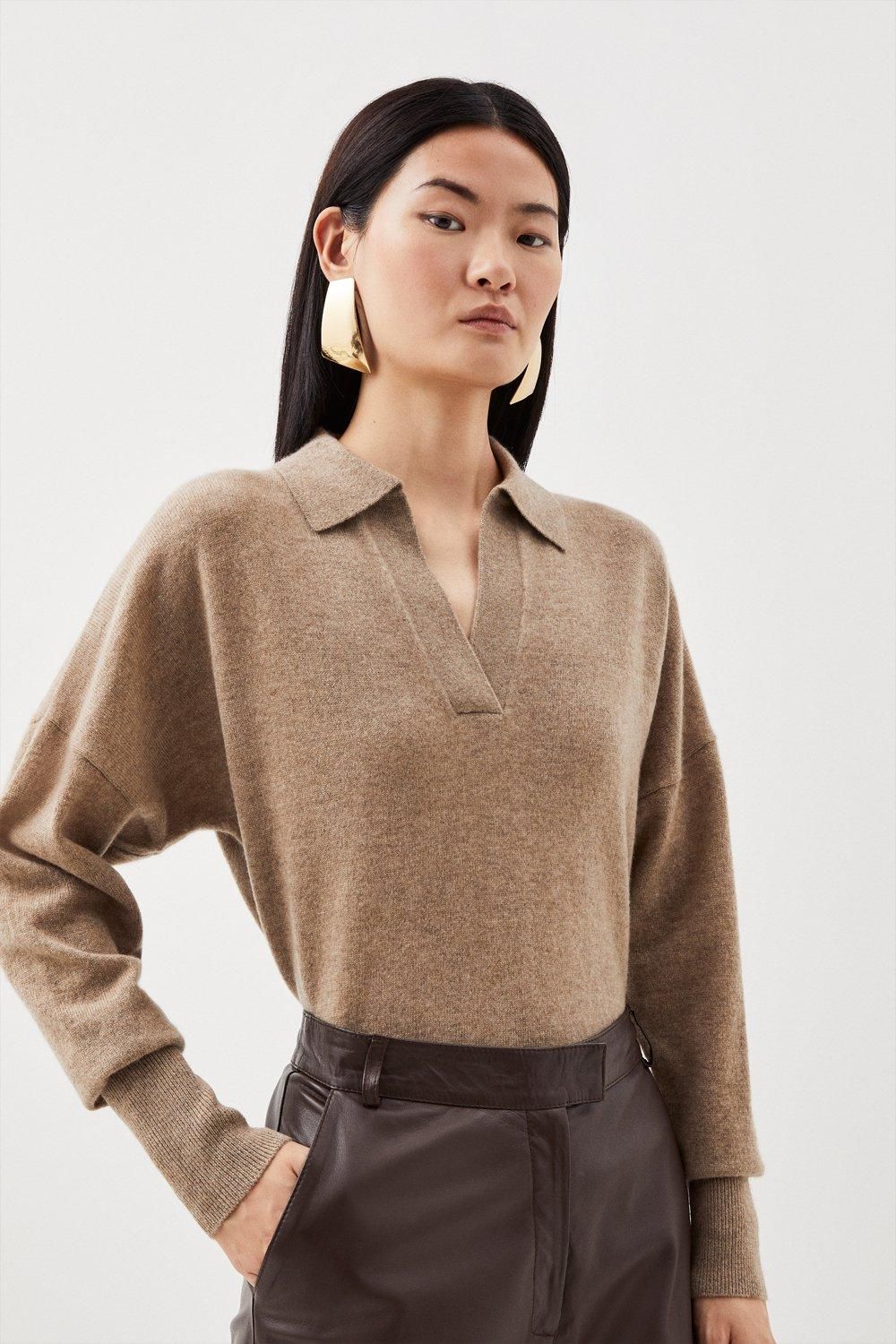 Cashmere Collared Knit Sweater | Karen Millen US