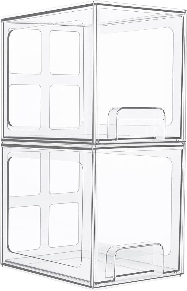 Vtopmart 2 Pack Stackable Storage Drawers, 6.6''Tall Acrylic Bathroom Makeup Organizers,Clear Pla... | Amazon (US)