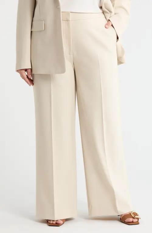 Nordstrom The Lennox Wide Leg Trousers in Beige Oatmeal at Nordstrom, Size 22W | Nordstrom