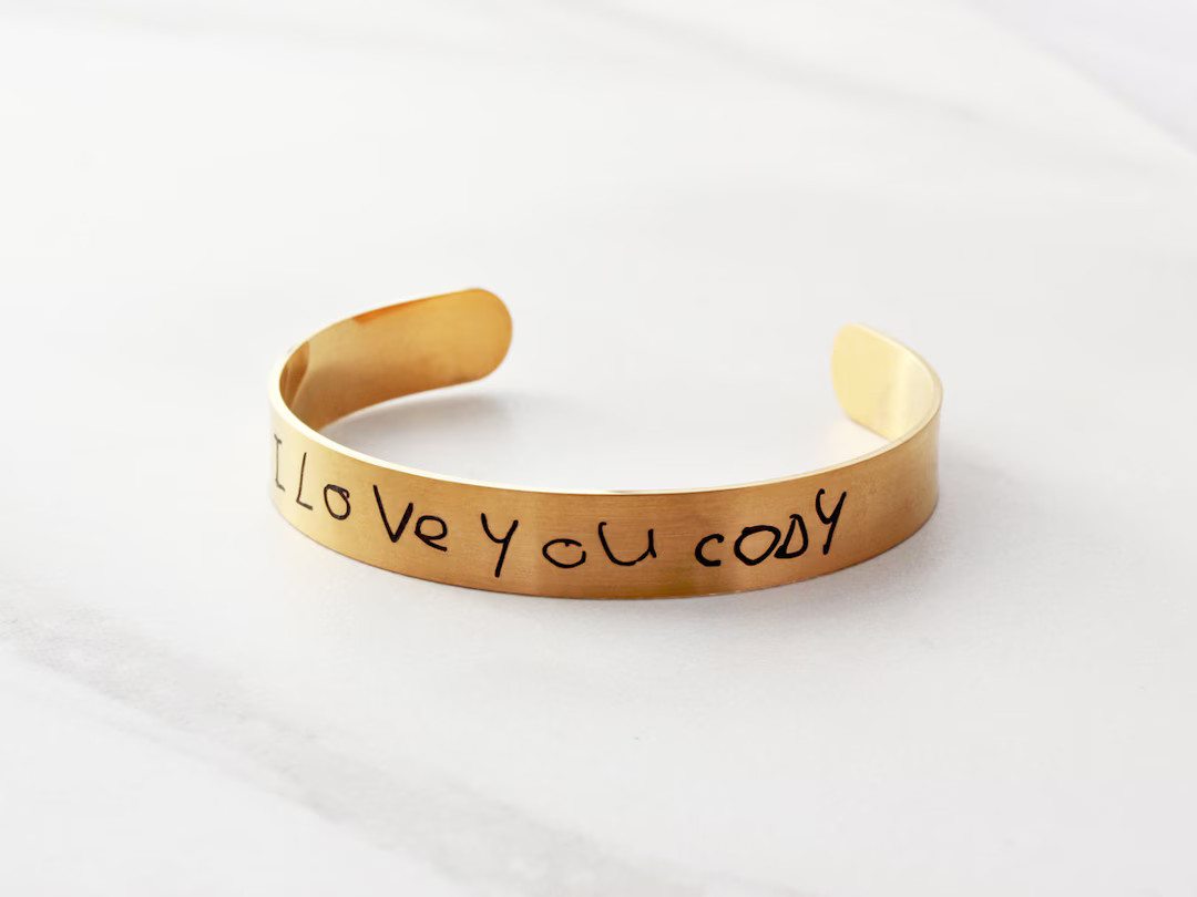 Mother's Day Gift - Handwriting Bracelet, Children's Actual Handwriting, Engraved Cuff Bracelet, ... | Etsy (US)