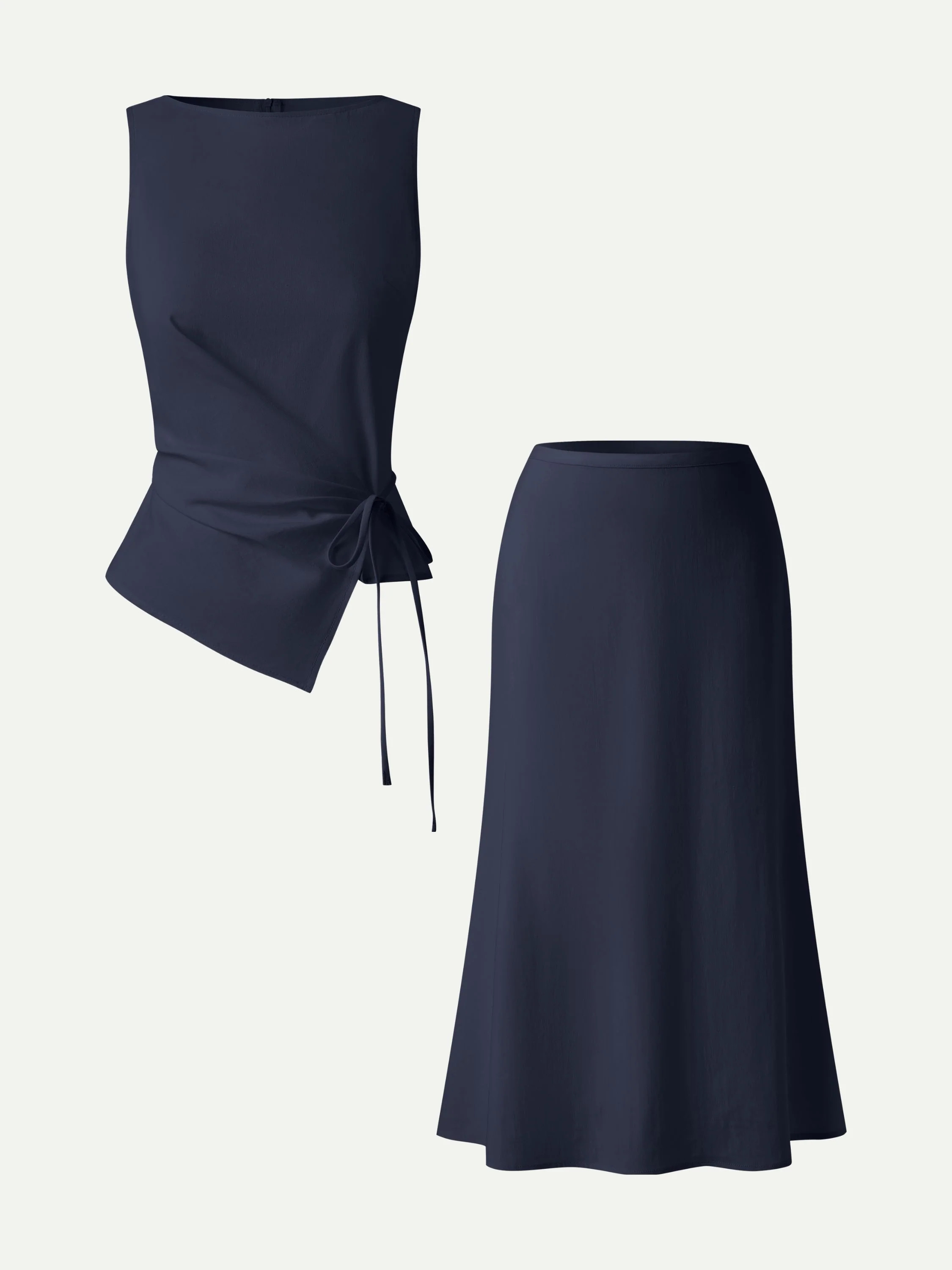 2Pcs Set Boatneck Waist-Defined Top & Maxi Flared Pull-On Skirt | OGLmove