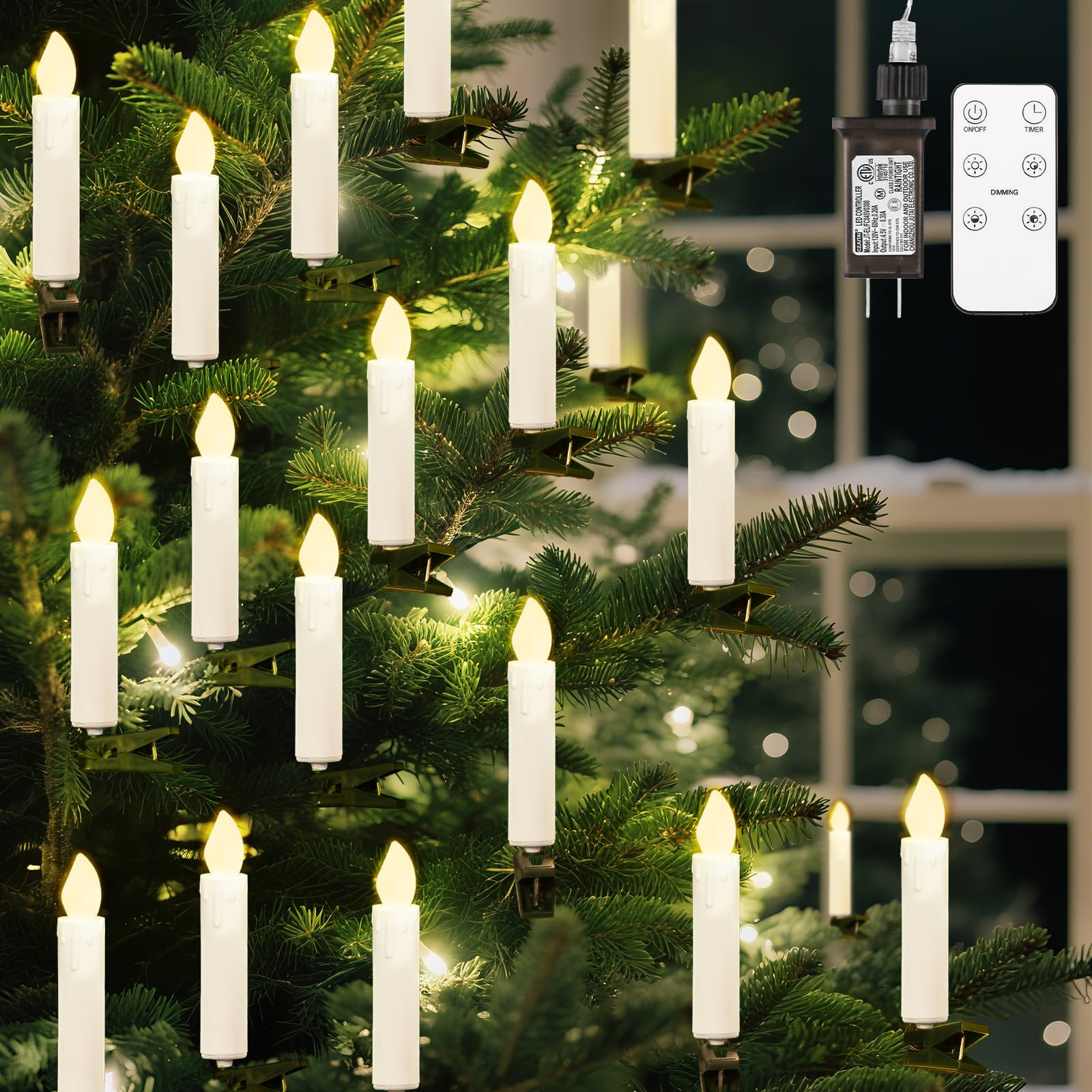 Lewondr Christmas Tree Candle Lights 30 LED, Flickering Clip on Flameless Candles with Timer & 4 ... | Amazon (US)