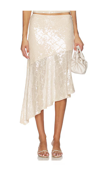 Eris Sequin Flounce Midi Skirt in Sand | Revolve Clothing (Global)