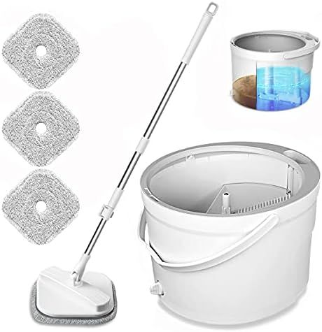 DINOKA Spin Mop and Bucket with Separate Clean/Dirty Double Water Storage Areas Hands Free Microf... | Amazon (US)