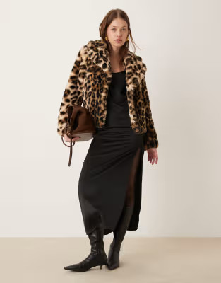 New Look cropped faux fur coat in animal print | ASOS (Global)