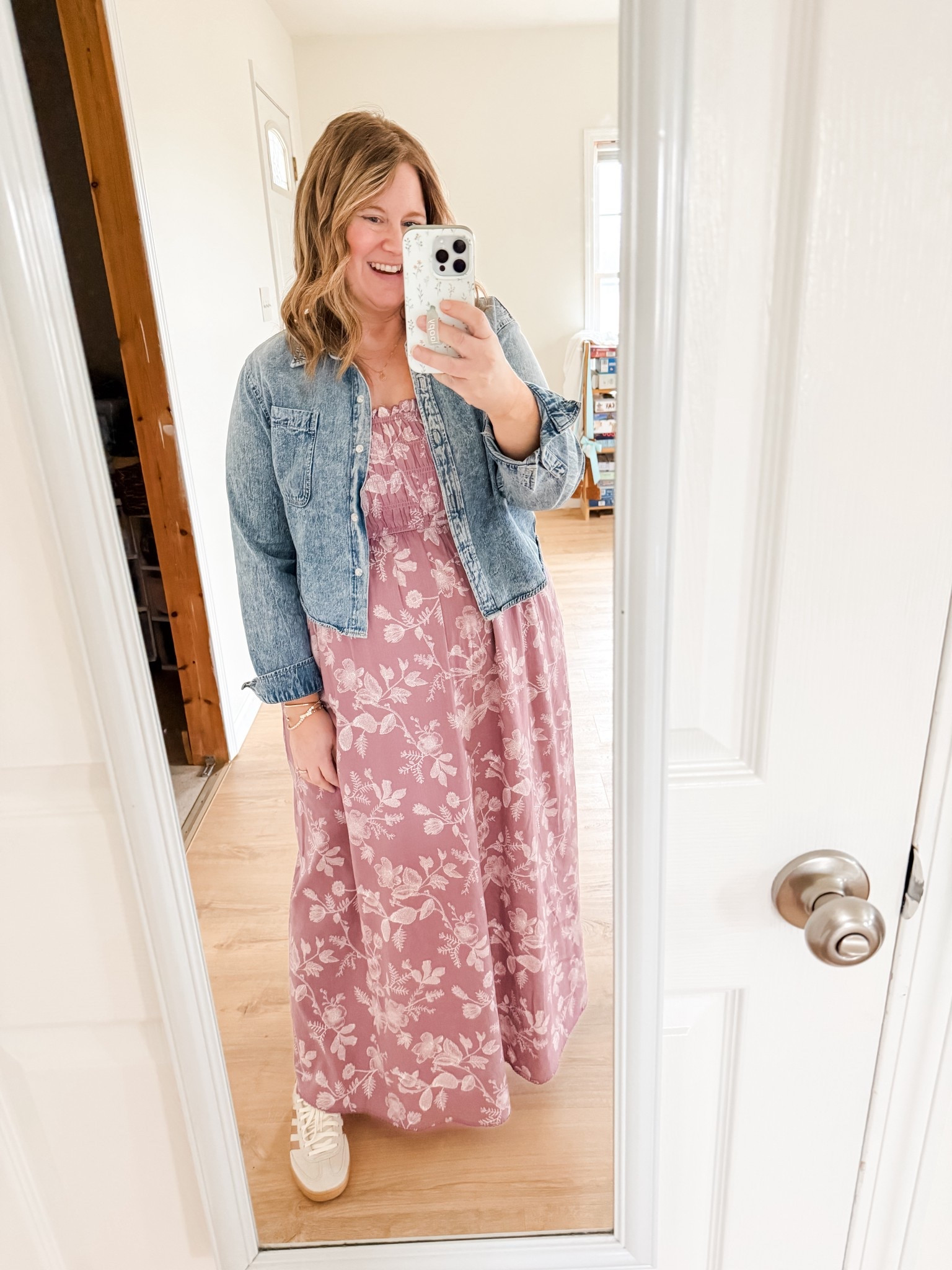 Wearing an XL in my dress.  My cropped denim shirt is older so linked similar  