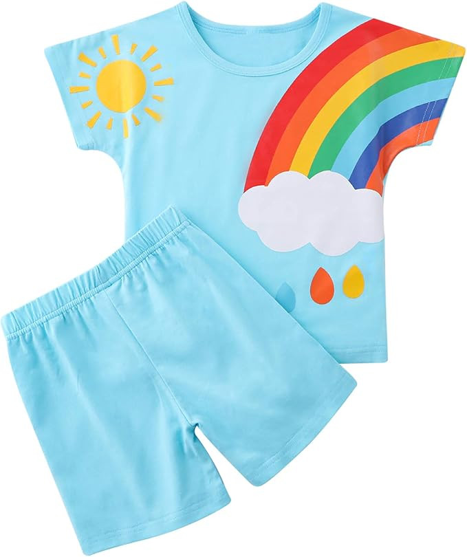Toddler Children's Summer Clothes Outfits Short Sleeve Rainbow T-Shirt Top +Elastic Shorts Pants ... | Amazon (US)