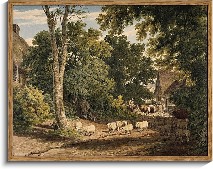 InSimSea Framed Canvas Wall Art Vintage Decor, Room Decor Classical Countryside Landscape Waterco... | Amazon (US)