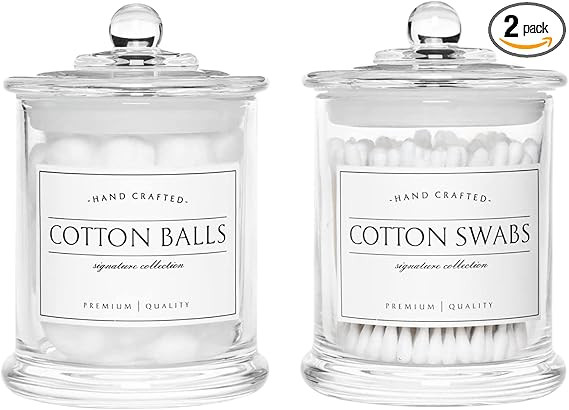 Volisnova 2 Pack Farmhouse Apothecary Jars with Lids - Glass Qtip Dispensers and Cotton Ball Hold... | Amazon (US)