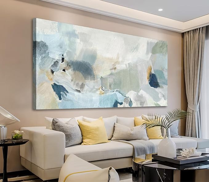 Abstract Canvas Wall Art Contemporary Teal Abstract Pictures Painting Modern Bluish Green Canvas ... | Amazon (US)