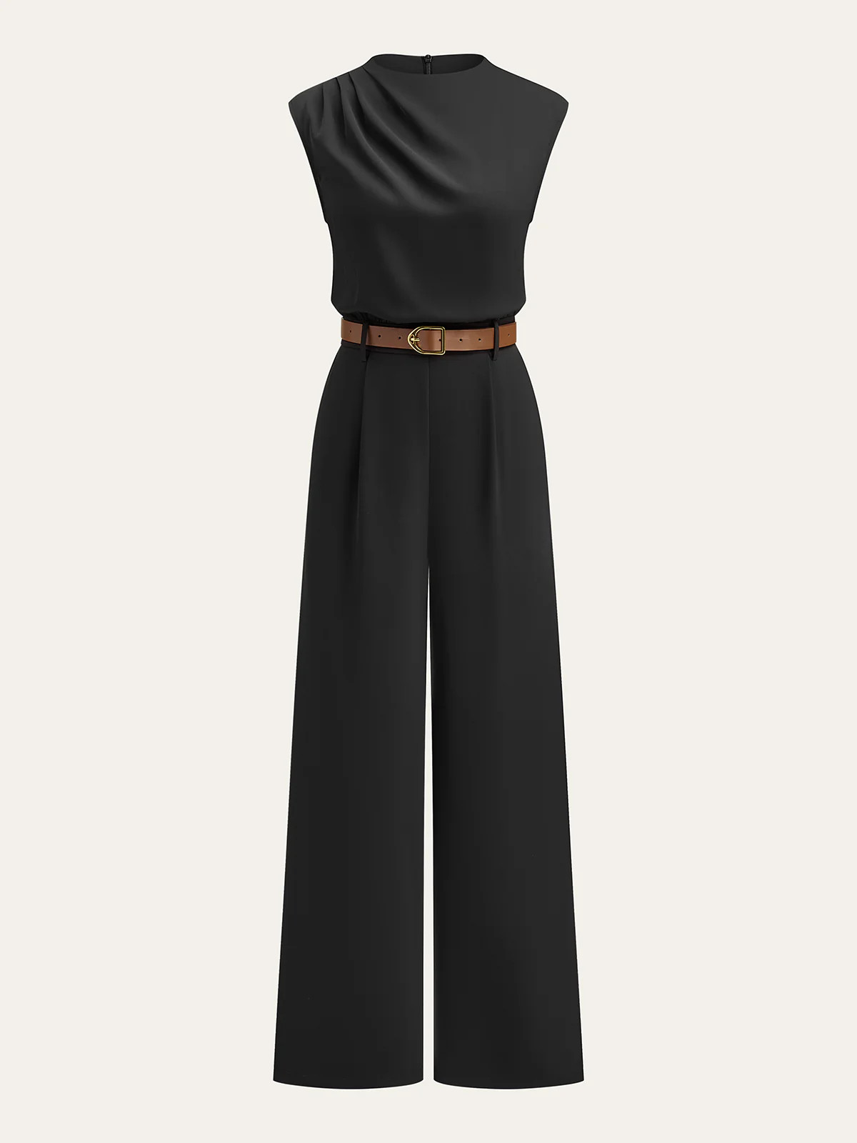 Belted Mock Neck Wide-Leg Jumpsuit | Commense