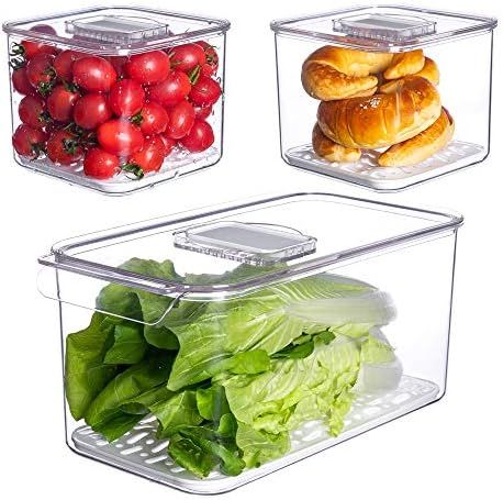 Vegetable Fruit Storage Containers,vacane 3 Pcs Set Fresh Produce Saver with Lids and Vents,Stackabl | Amazon (US)