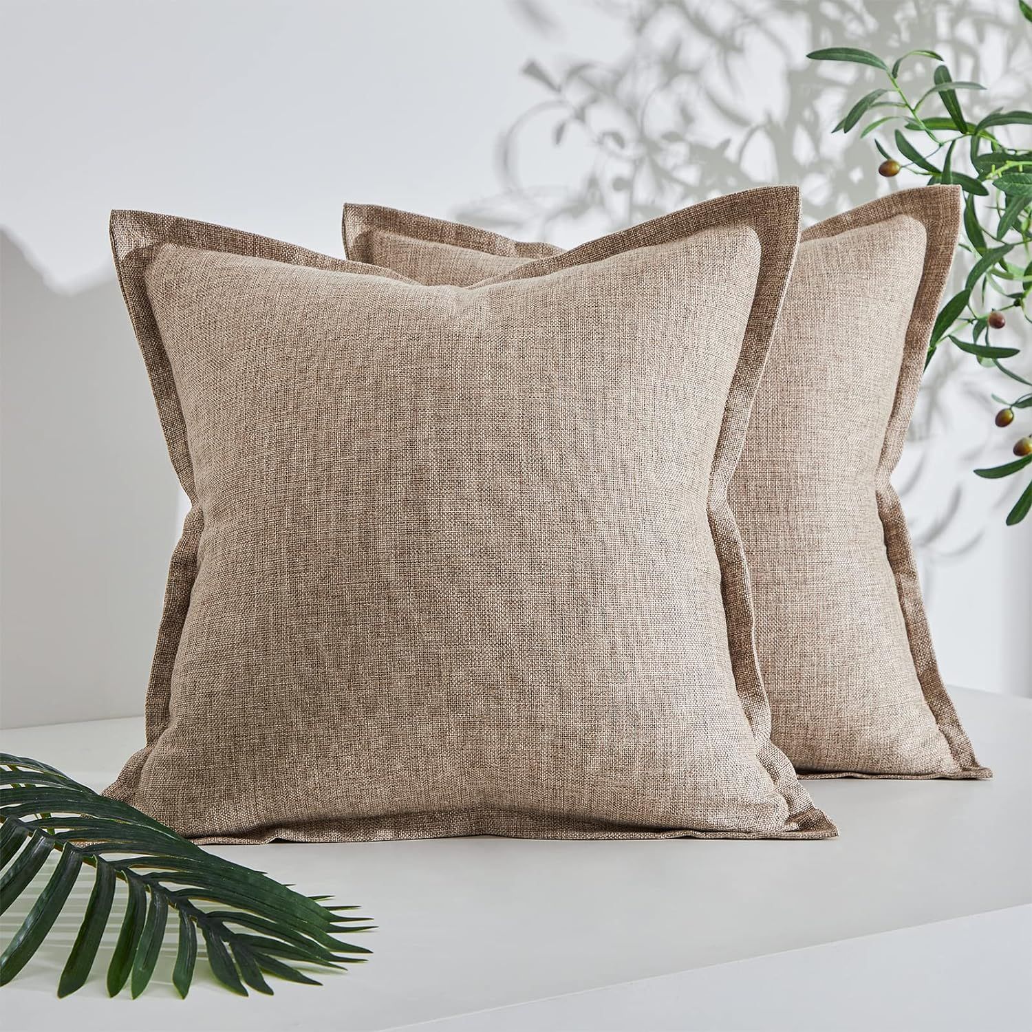 Topfinel Neutral Accent Throw Pillow Cover 18x18 Inch Decorative Set of 2,Textured Linen Farmhous... | Amazon (US)