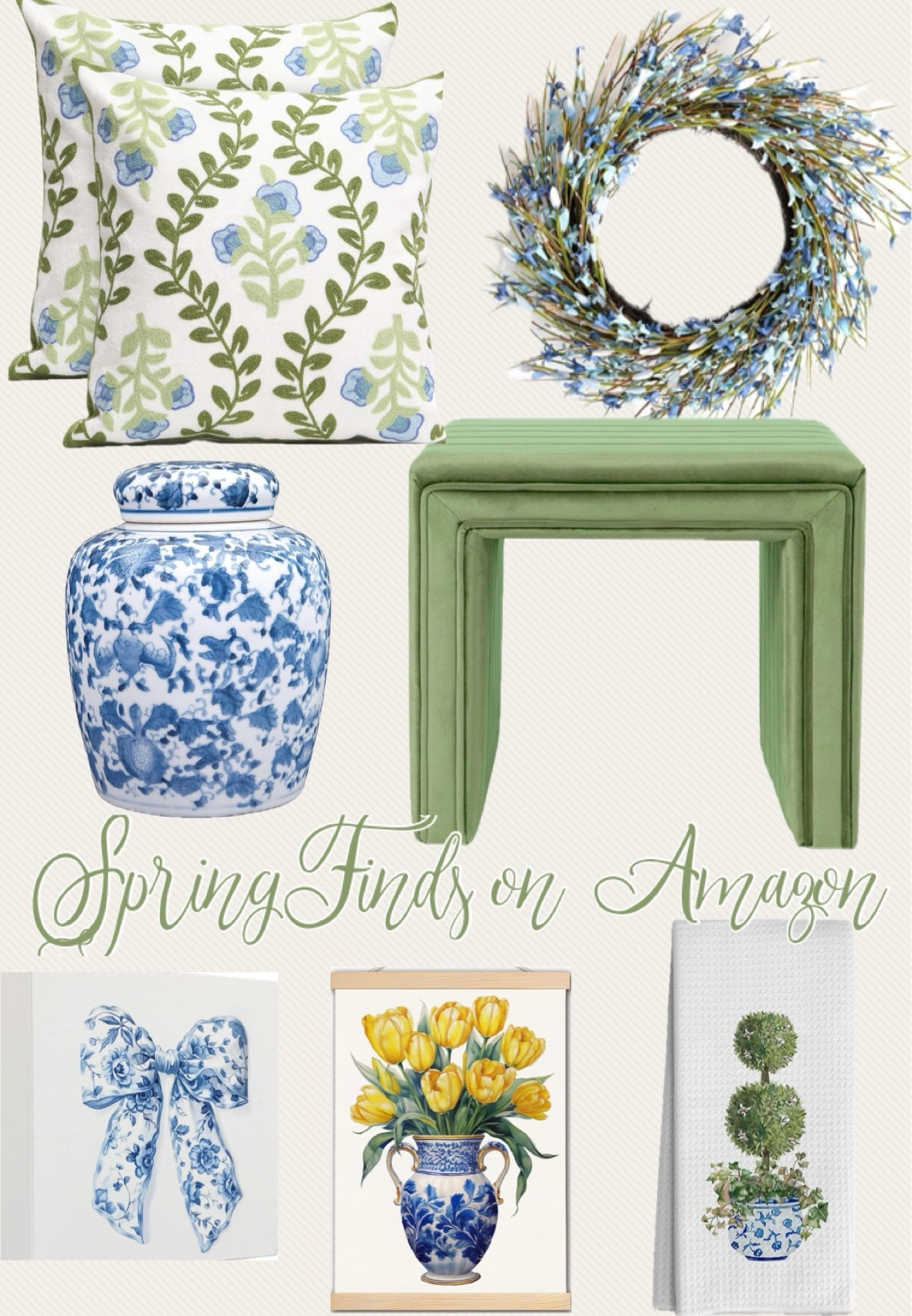 Spring home decor finds on Amazon / green and blue home decor finds on Amazon / chinoiserie finds on Amazon 