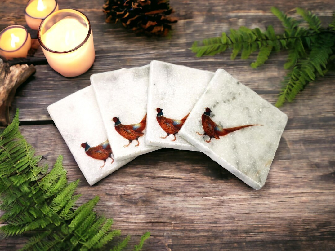 Pheasant Decor Coasters Set Made of Rustic Stone. Set of 4 Marble Coasters With British Wildlife ... | Etsy (US)