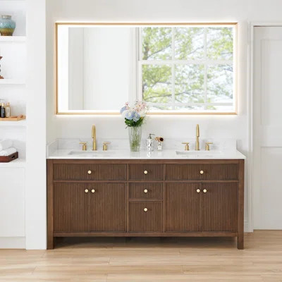 Yailene 72" Double Bathroom Vanity with Grain White Engineered Stone Countertop without Mirror | Wayfair North America
