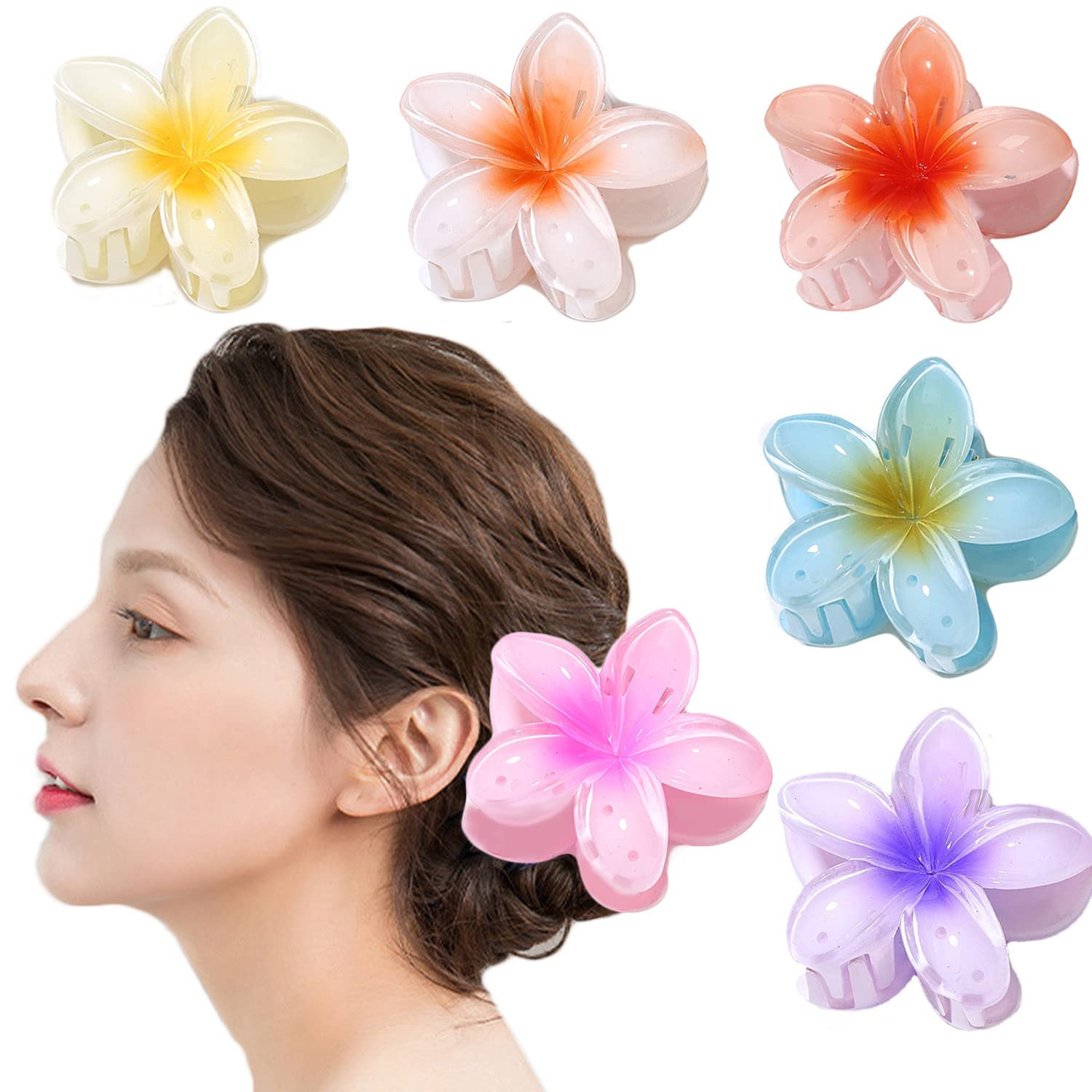 WUBAYI 6 Pcs Flower Hair Clip, Nonslip Flower Claw Clips Strong Hold Hawaiian Claw Clip for Mediu... | Amazon (UK)