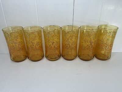 LIBBEY AMBER GLASS OMBRE MCM ORANGE SET 6 VINTAGE 12OZ DRINKING GLASSES  | eBay | eBay US