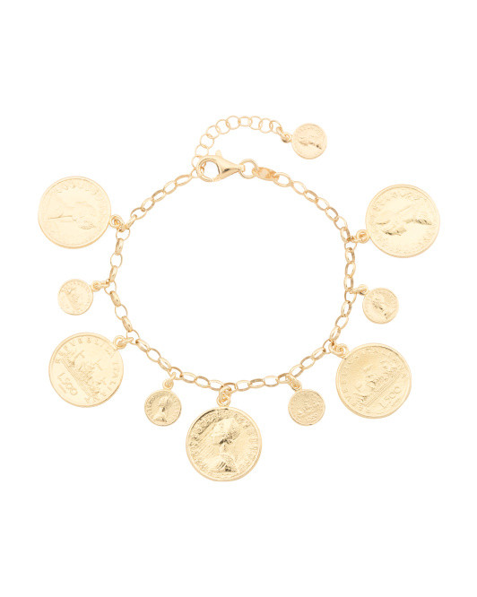 Made In Italy 18kt Gold Plated Rolo Chain Bracelet With Coin Charms | TJ Maxx