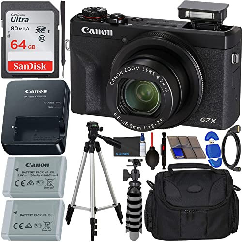 Canon PowerShot G7 X Mark III Digital Camera (Black) with Accessory Bundle - Includes: SanDisk Ultra 64GB SDXC Memory Card, Replacement Battery, Full Size Tripod, Carrying Case & More (Renewed) | Amazon (US)