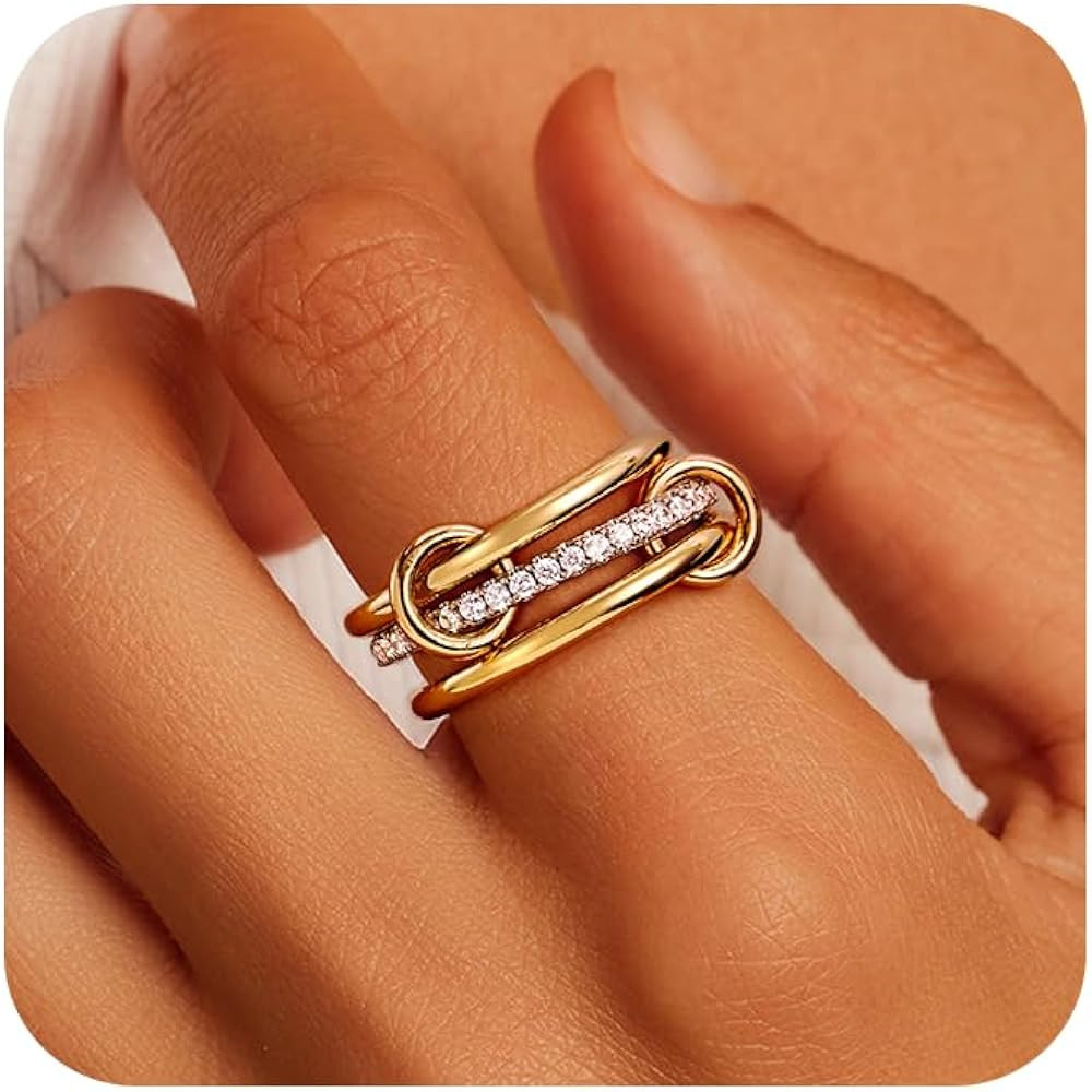 JINEAR Gold Stackable Rings for Women Non Tarnish 14K Gold Plated Interlocked Ring Gold Silver Mi... | Amazon (US)