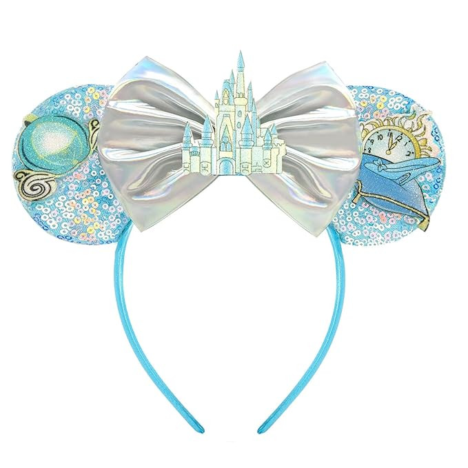 Mouse Ears Headband, Sequin Blue Mouse Ears with Castle Bows for Women Girls, Princess Ears Hair ... | Amazon (US)