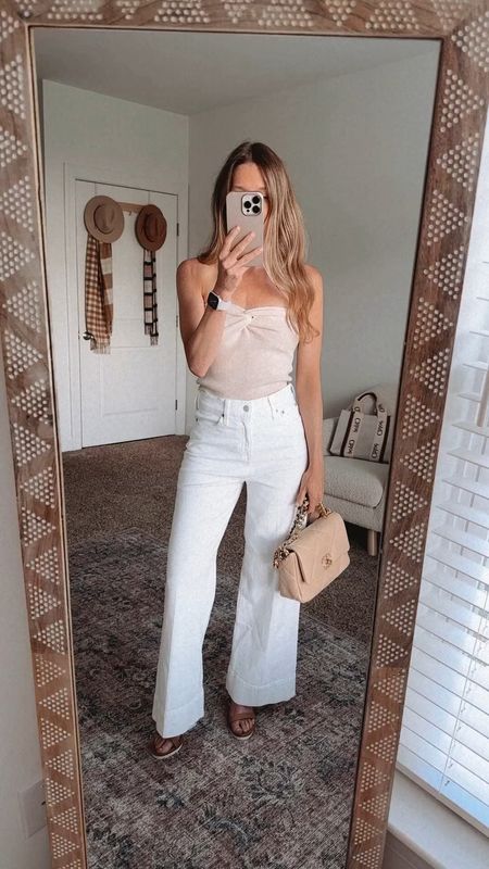 Same trouser jeans in white. So amazing for work or warm weather winter travel. I sized down for a more fitted look and am wearing the petite length  

#LTKfindsunder50 #LTKVideo #LTKstyletip
