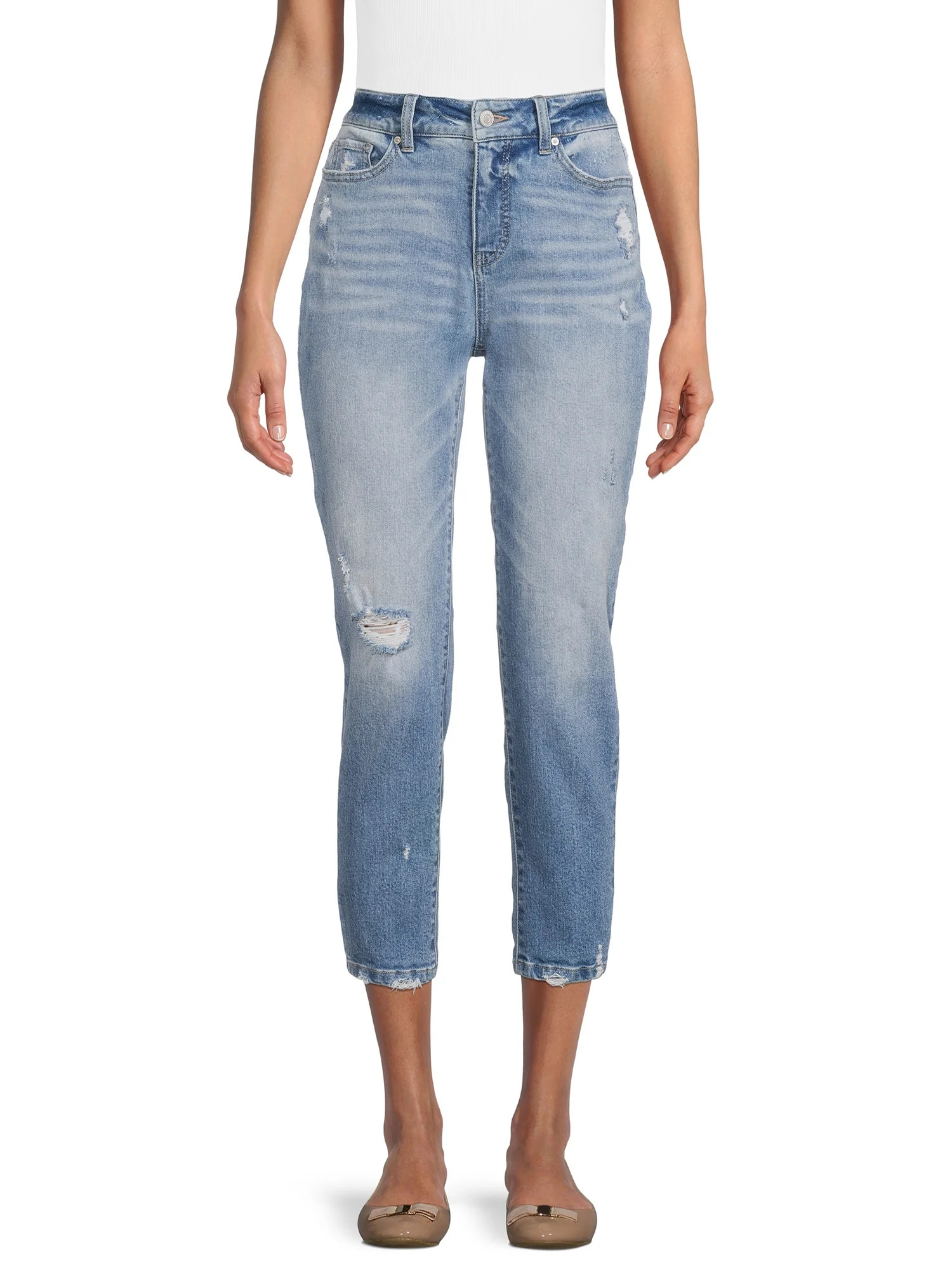 Time and Tru Women's High Rise Slim Boyfriend Crop Jeans - Walmart.com | Walmart (US)
