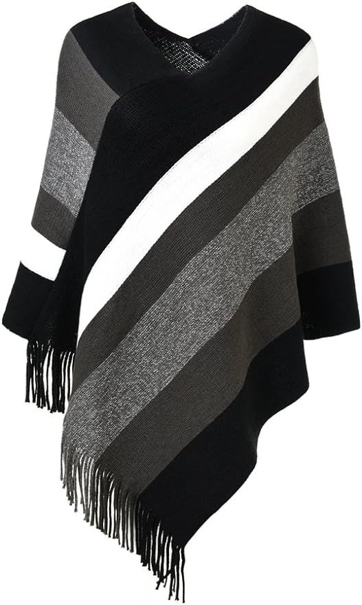 Ferand Women’s Elegant Knitted Poncho Top with Stripe Patterns and Fringed Sides | Amazon (CA)