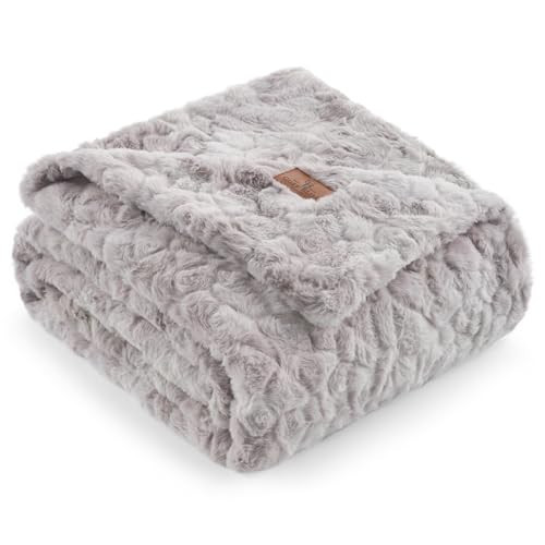 Cozy Bliss Faux Fur Throw Blanket for Couch, Fuzzy Soft Plush Thick Warm Fluffy Reversible Wave Textured Blanket for Sofa Bedroom Living Room, 55 * 70 Inches Tie-dye Grey | Amazon (US)