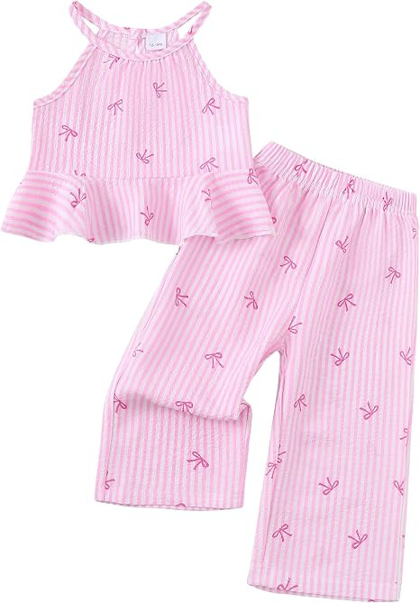 Kucnuzki Baby Girl Clothes Toddler Girl Summer Outfits Sleeveless Ruffle Halter Tops Wide Leg Pan... | Amazon (US)